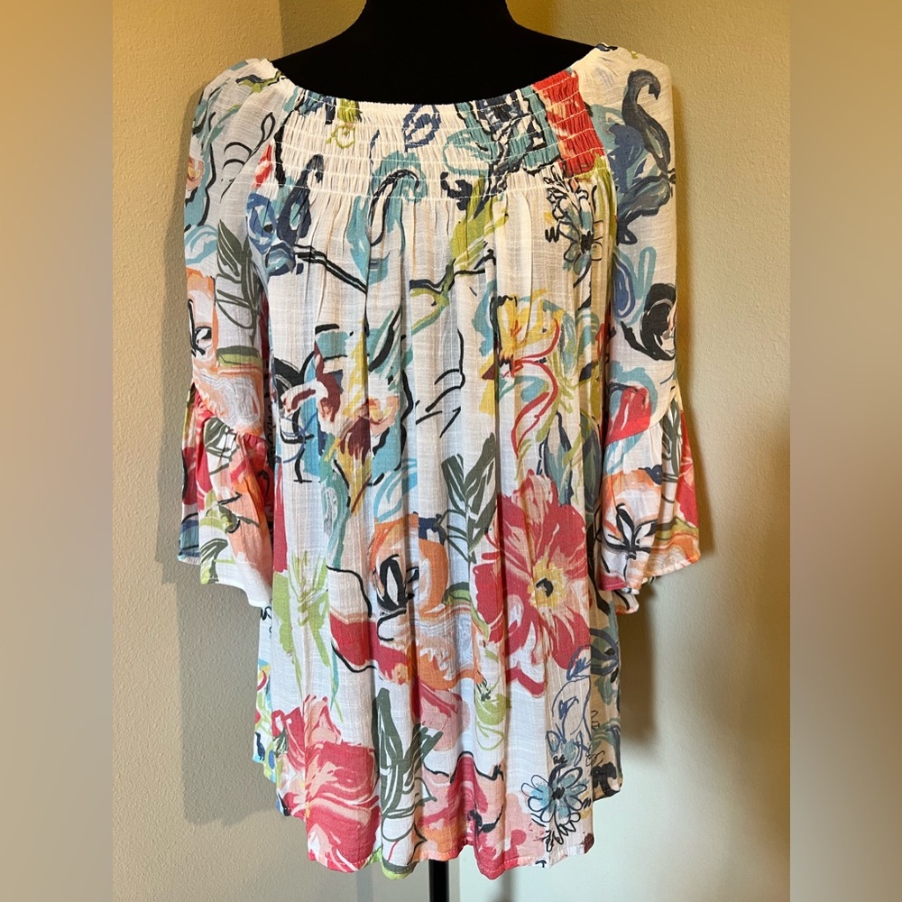 Spense Smocked Butterfly Sleeve Top